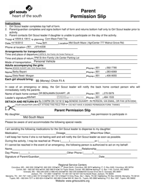 Girl Scout Parent Permission Slip