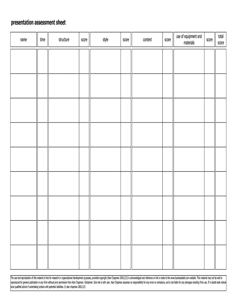 Fillable Online Presentation skills assessment template Businessballs