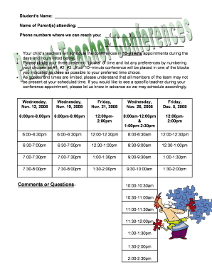 Parent teacher conference letter sample - filable parent conference form