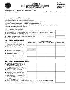 Massachusetts Form M-2210 Underpayment of Estimated Income Tax
