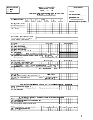 Delhi Value Added Tax Return Form DVAT 16