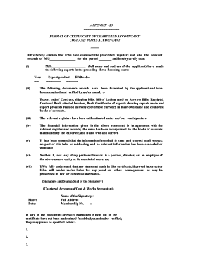 Chartered Accountant Certificate for Exporters