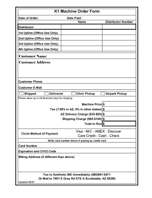 Machine Order Form