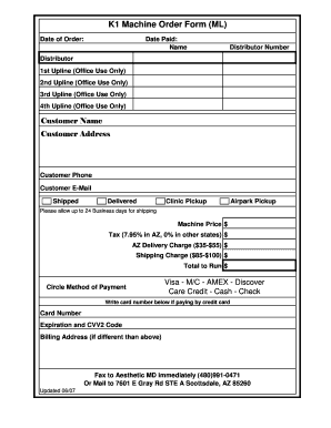 K1 Machine Order Form