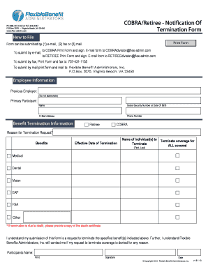 COBRA Retiree Termination Form