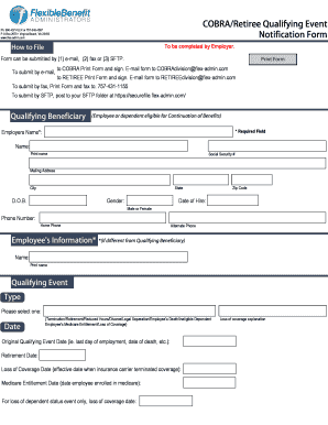 COBRA Retiree Qualifying Event Form