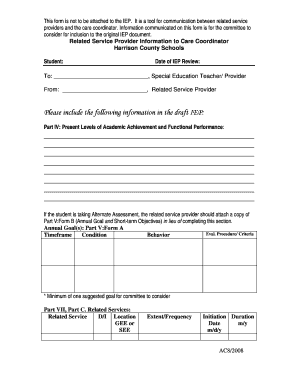 Related Service Provider Information to Care Coordinator Form