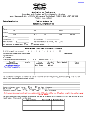 Hampton Roads Sanitation District Employment Application