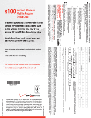 Verizon Wireless $100 Mail-In Rebate Form