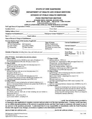 New Hampshire Annual Food Service License Application