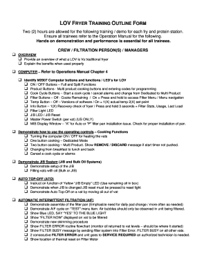 LOV FRYER TRAINING OUTLINE FORM - Frymaster