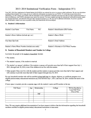 2013–2014 Institutional Verification Form