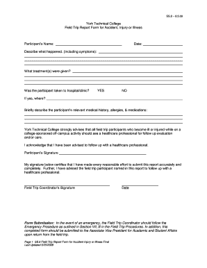 fillable online field trip report form for accident york technical field trip report form