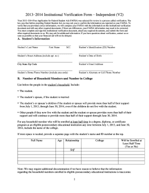 2013–2014 Institutional Verification Form