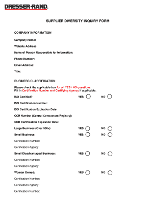 Fillable Online Supplier Diversity Inquiry Form Dresser Rand Fax