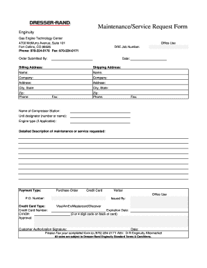 Fillable Online Enginuity Main Service Request Form1 Dresser