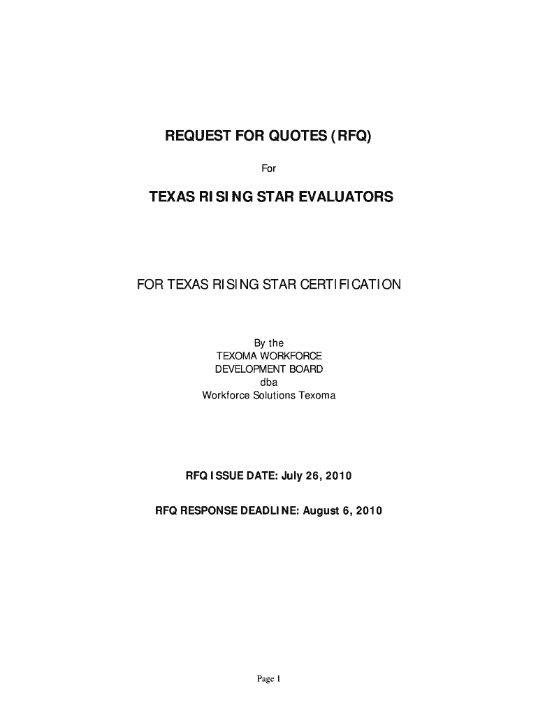 Fillable Online Rfq texas rising star evaluators for texas rising star