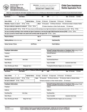 Child Care Assistance Waitlist Application Form