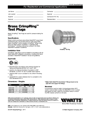 Brass CrimpRing Test Plugs Form
