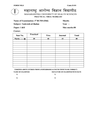 Maharashtra University Practical Marklist