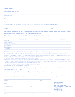 Character letter example - mount vernon nazarene university character reference form