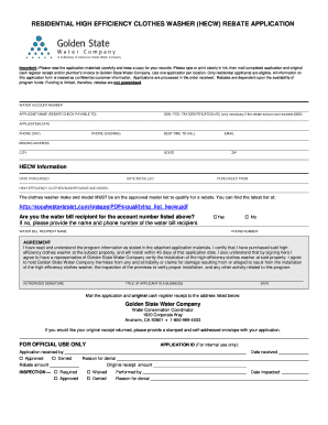 Residential High Efficiency Clothes Washer Rebate Application