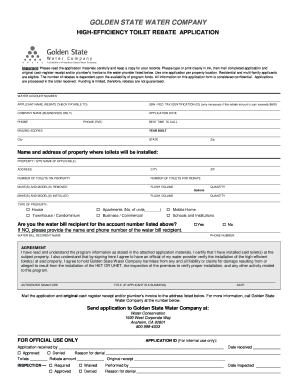 Golden State Water Company High-Efficiency Toilet Rebate Application