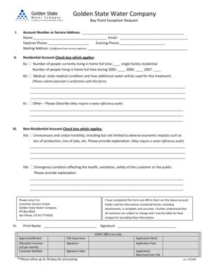 Golden State Water Company Exception Request