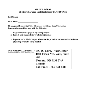 Police Clearance Certificate Order Form