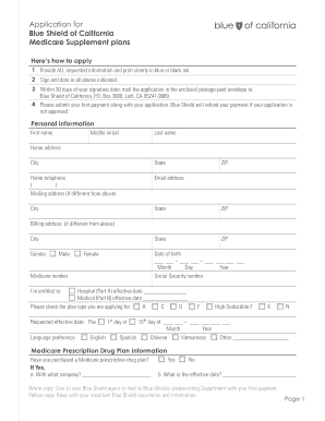Blue Shield of California Medicare Supplement Application