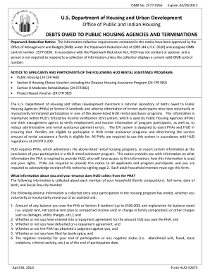 HUD Debts Owed and Termination Notice