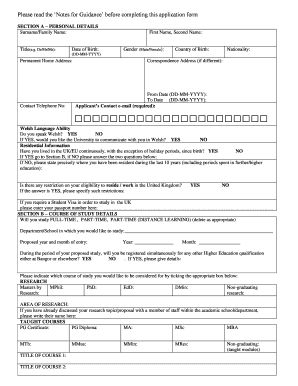 Bangor University Postgraduate Application Form