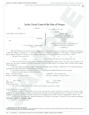 Oregon General Judgment of Dissolution of Marriage