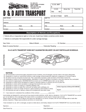 Auto Transport Bill of Lading