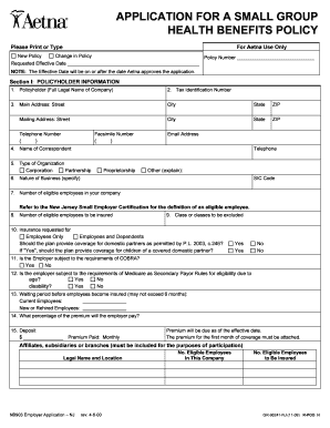 New Jersey Small Employer Health Benefits Application