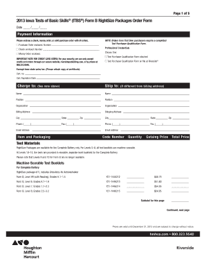 2013 ITBS Form B RightSize Packages Order Form