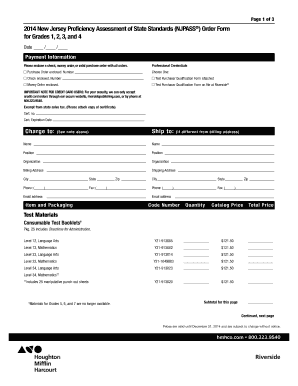 2014 New Jersey Proficiency Assessment Order Form