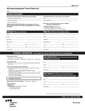 2013 Iowa Assessments Form E Order Form