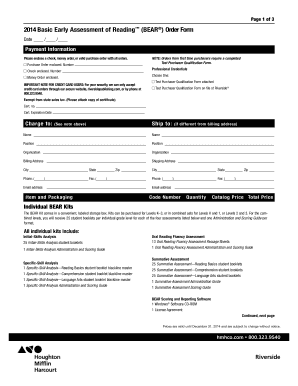 2014 BEAR Order Form