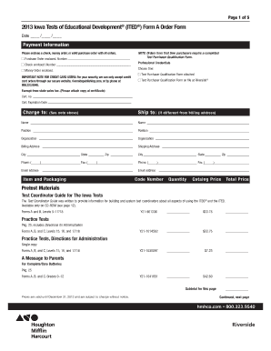 2013 Iowa Tests of Educational Development Form A Order Form