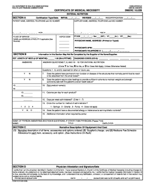 Certificate of Medical Necessity for Enteral Nutrition