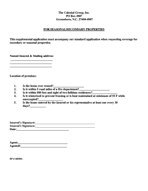 Supplemental Application for Seasonal/Secondary Properties