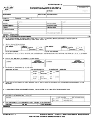 ACORD 160 Commercial Insurance Application