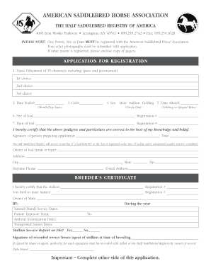 Half Saddlebred Horse Registration Application
