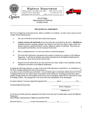 Truck rental agreement word - Overnight truck rental form - Town of Ogden