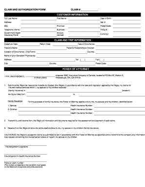 Claim and Authorization Form
