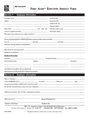 fillable online first alert employee absence form rbc insurance