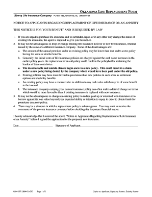 Oklahoma Life Replacement Form