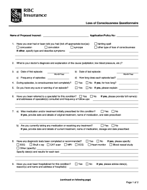 Loss of Consciousness Questionnaire