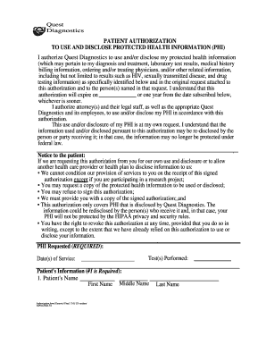 Quest Diagnostics Patient Authorization Form
